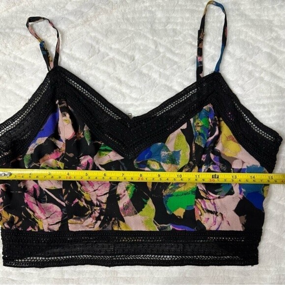 Anthropologie ASTR Floral Print‎ Women’s Crop Cami Lace Trim Back Zipper - Picture 8 of 12